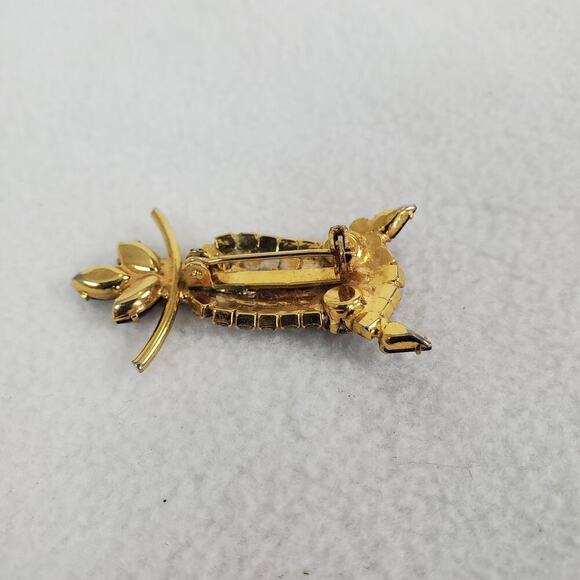 Vintage Owl Red White Rhinestone Gold Tone Brooch Pin Unbranded - Picture 7 of 8